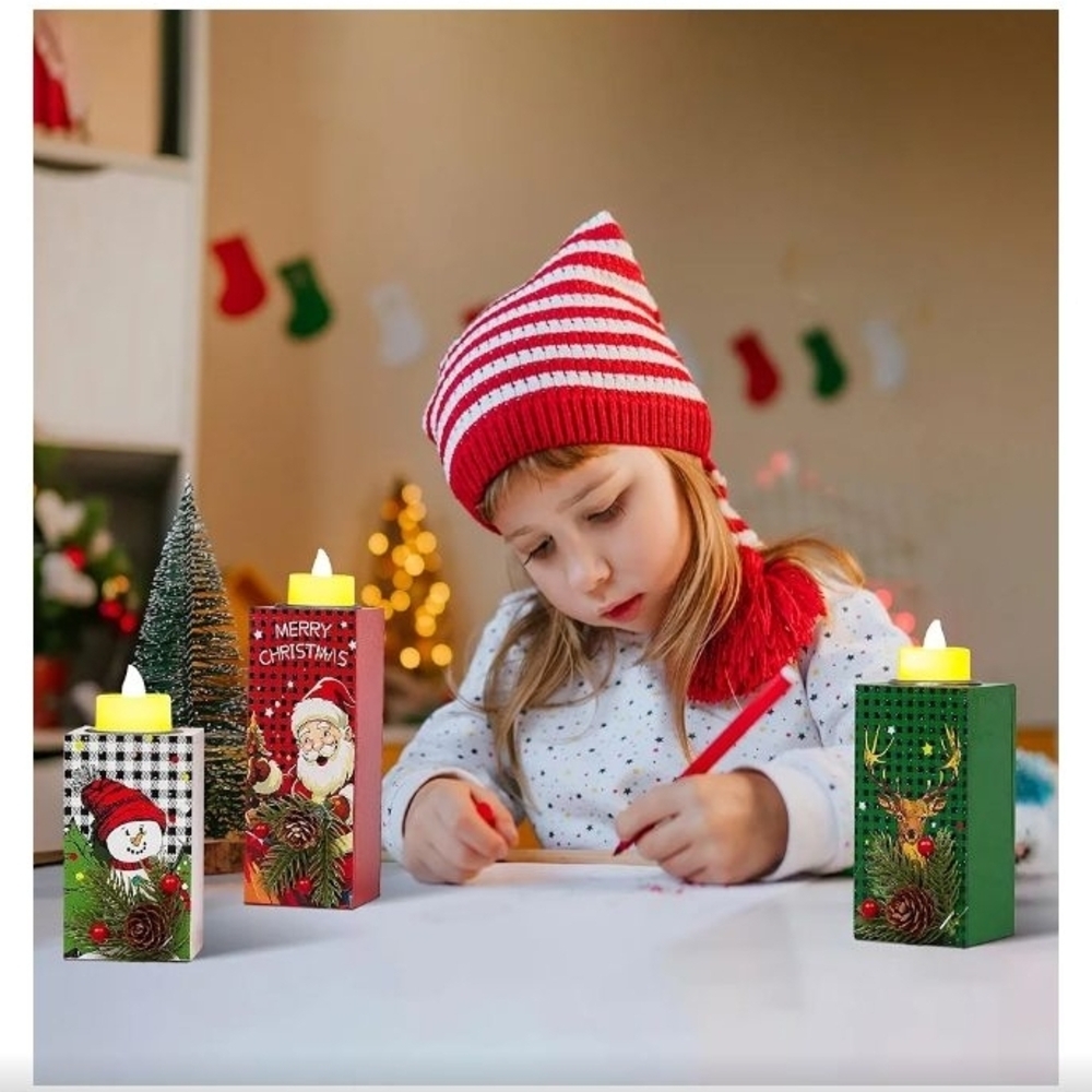 Festive LED Candle Set with Santa and Snowman NIB - Picture 4 of 5